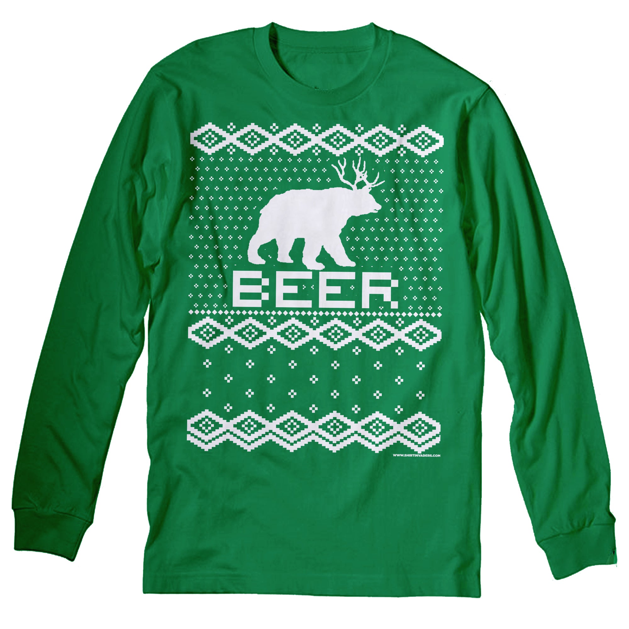 Bear Deer Beer Funny Christmas long sleeve shirt - Kelly