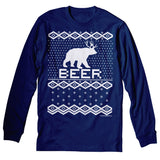 Bear Deer Beer Funny Christmas long sleeve shirt - Navy