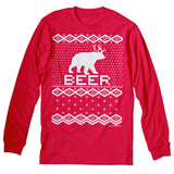 Bear Deer Beer Funny Christmas long sleeve shirt - Red