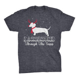 Dachshund Through the Snow Rudolph Christmas t-shirt - Dark Heather