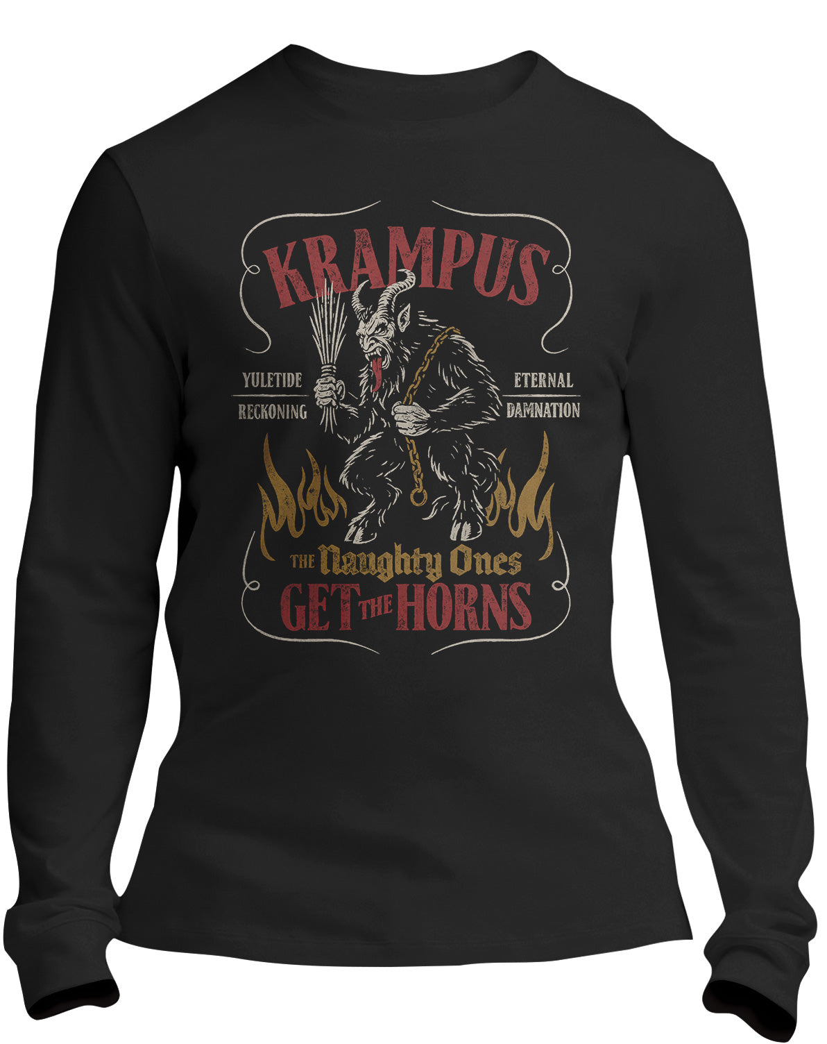 Krampus Naughty Ones Get the Horns Christmas long sleeve shirt - Black
