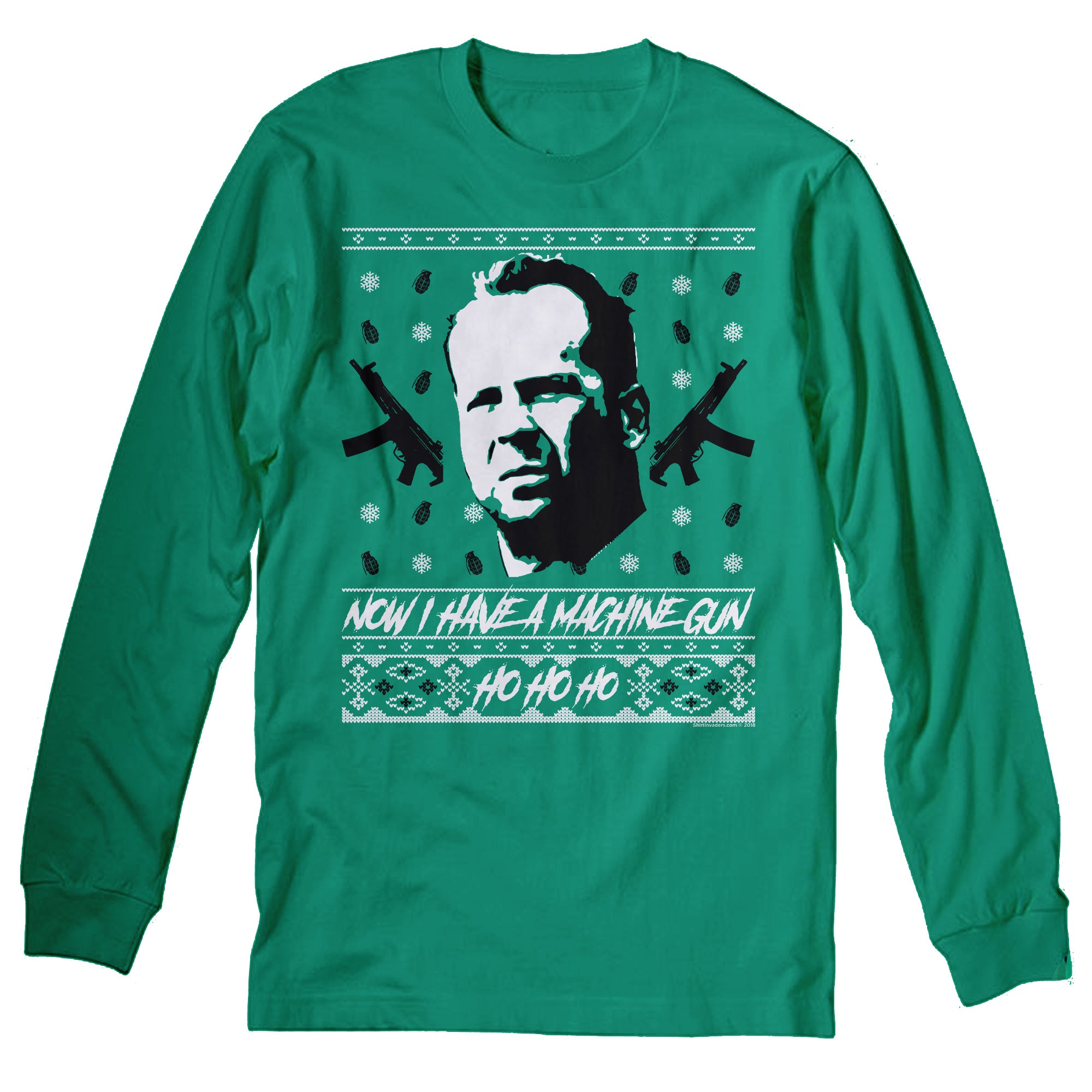Now I Have a Machine Gun Christmas long sleeve shirt - Irish Green