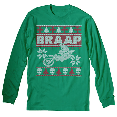 BRAAP Dirt Bike Motocross Christmas long sleeve shirt - Irish Green