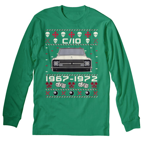 1967-1972 Chevy C10 Glamour Christmas long sleeve shirt - Kelly