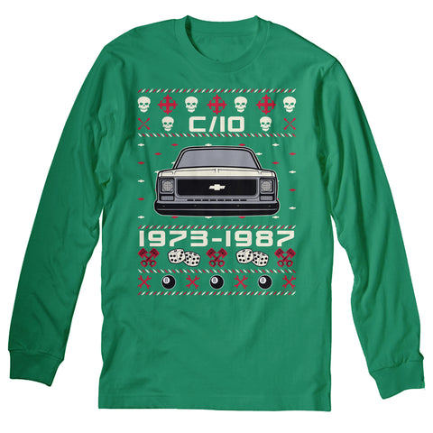 1973-1987 Chevy C10 Square Body Christmas long sleeve shirt - Kelly