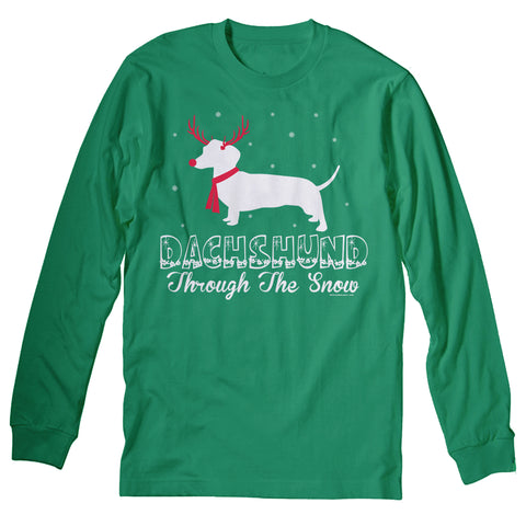 Dachshund Through the Snow Rudolph Christmas long sleeve shirt - Irish Green