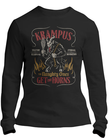Krampus Naughty Ones Get the Horns Christmas long sleeve shirt - Black