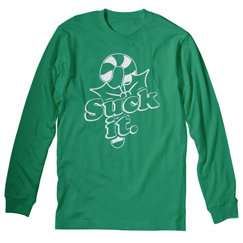 Suck It Candy Cane Christmas long sleeve shirt - Irish Green