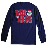 Well Hung Santa Stocking Christmas long sleeve shirt - Navy